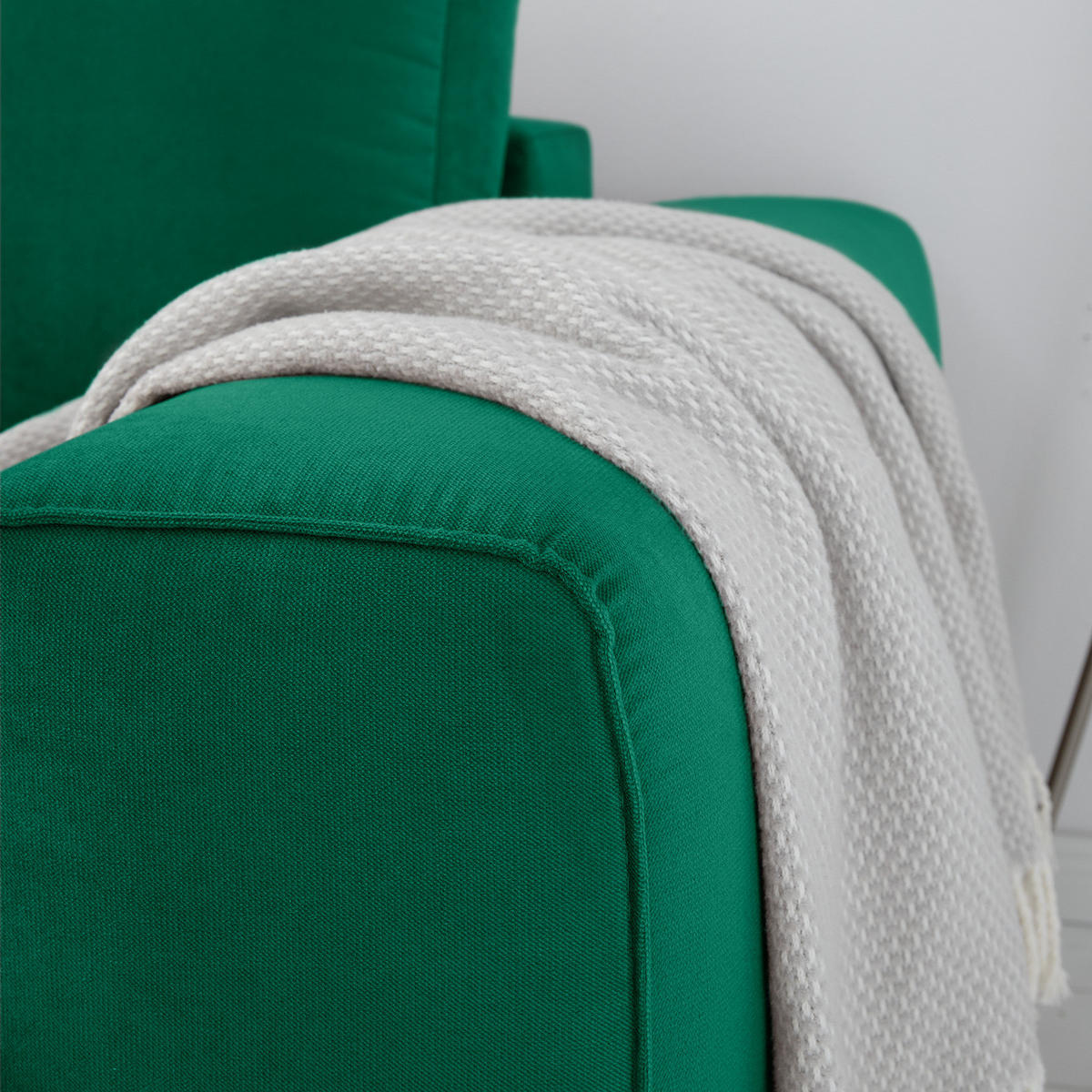 ECKSOFA mit Ottomane - Chromfarben/Olivgrün, Textil/Metall (302/1cm) - home24