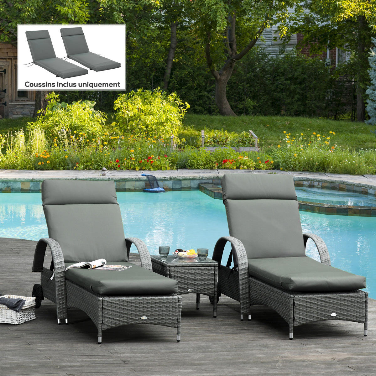 LIEGENAUFLAGE Dunkelgrau 2er-Set 196/55/8 cm - Grau, Textil (196/8/55cm) - PANGIVO