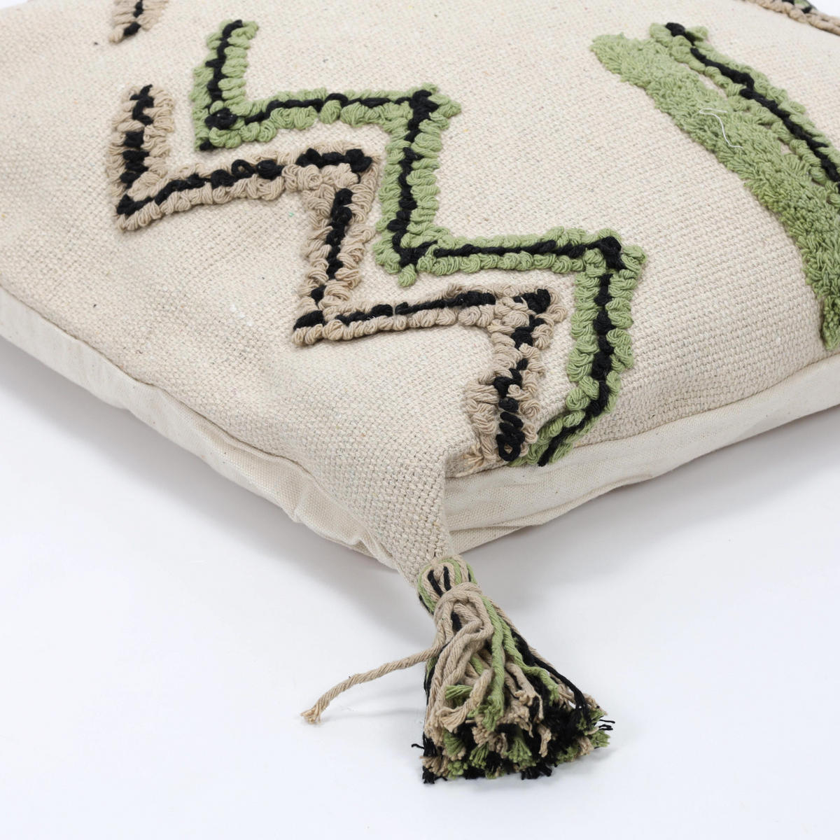 BAUMWOLLKISSEN mit Fransen 45/45/4 cm - Grün, Naturmaterialen (45/45cm) - Home Styling Collection