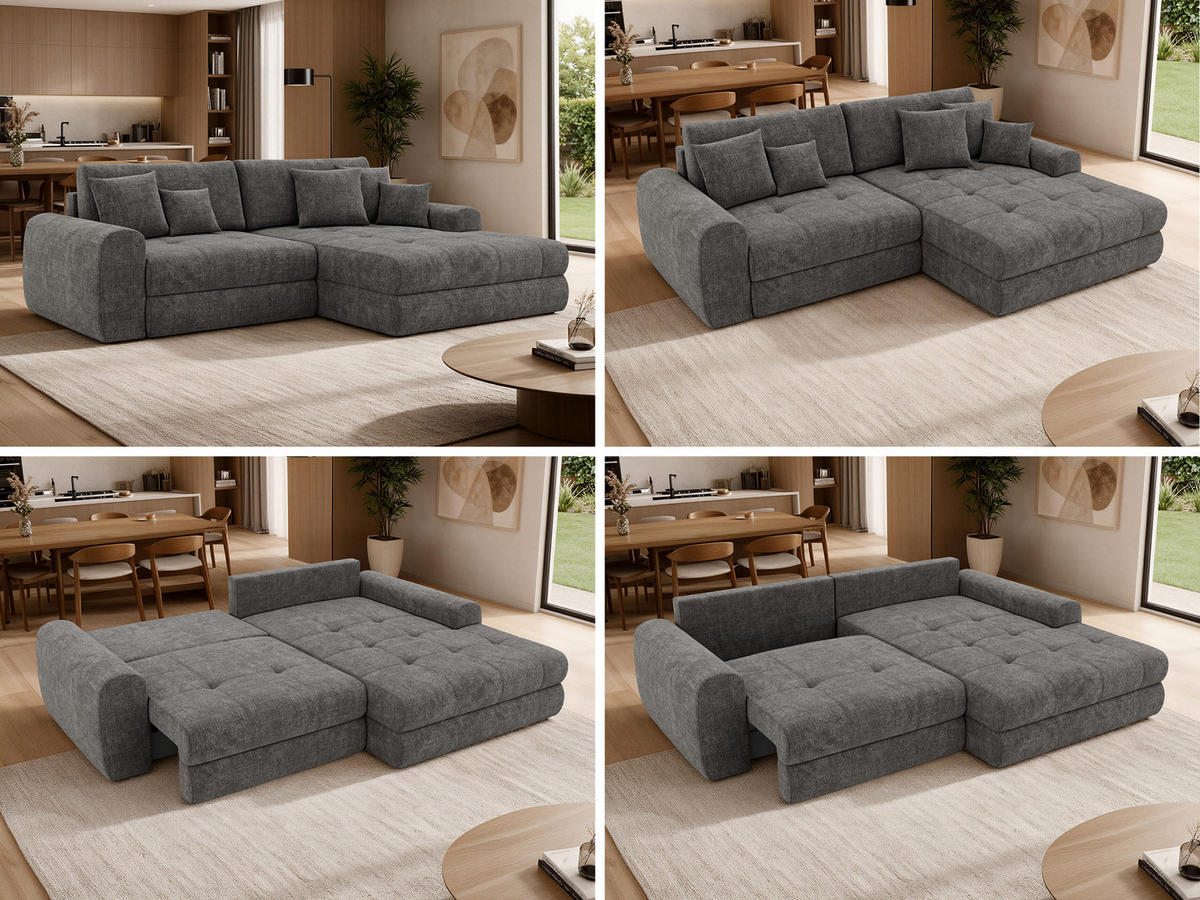 ROHOVÁ SEDAČKA ARELIA L - Tmavě šedá Hrubě tkaná žinylka - Vlevo - černá/tmavě šedá, textil/plast (292/205cm) - MKS