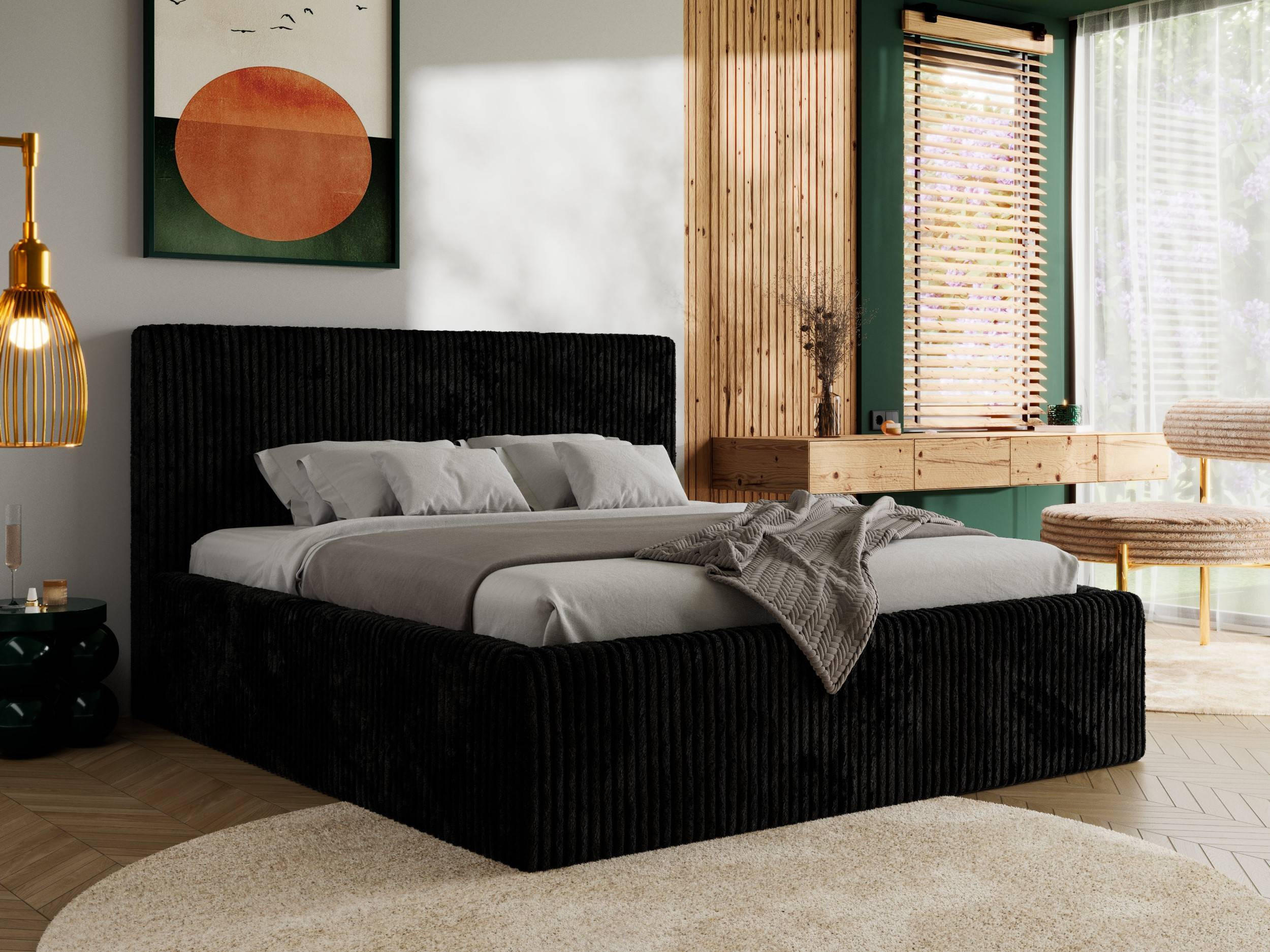 POLSTERBETT TILIANO CLASSIC 140/200 - Schwarz Cord - Pocket-Matratze - Schwarz, Textil (140/200cm) - MKS