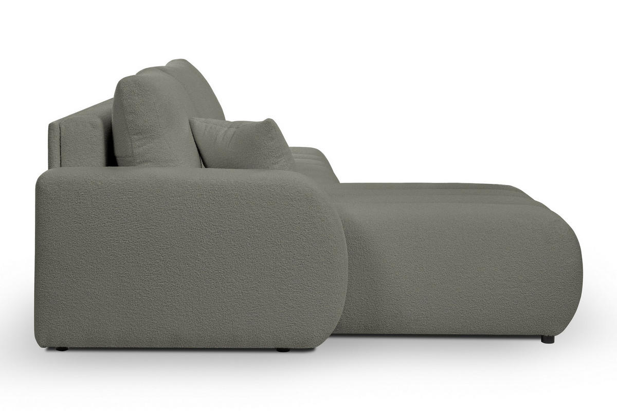 ECKSOFA GIOIA L-S Grau Boucle-Stoff mit Schlaffunktion - Grau, Holz (276/176cm) - MASSENO
