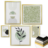 WANDBILDER 5er Set - 50x50 cm & 20x30 cm & 40x60 cm Goldrahmen - Abstrakte Formen und Farben - Goldfarben, Kunststoff (40/60cm) - ArtPrintCave