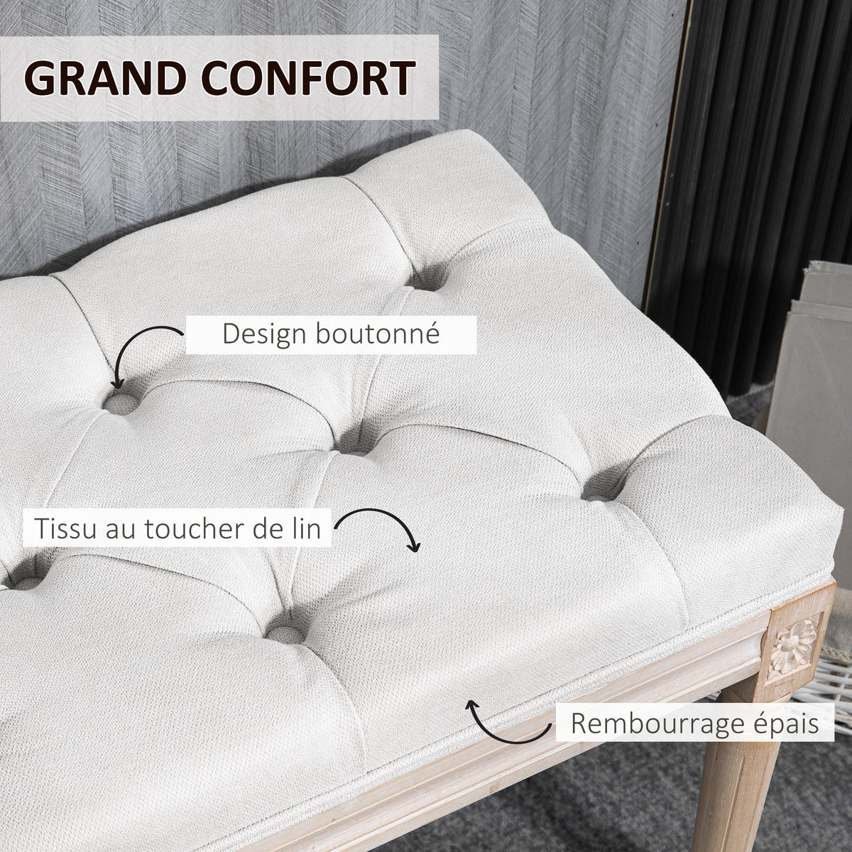 SITZBANK Creme 117/40/48 cm - Creme, Holz/Fell (40/48/117cm) - PANGIVO