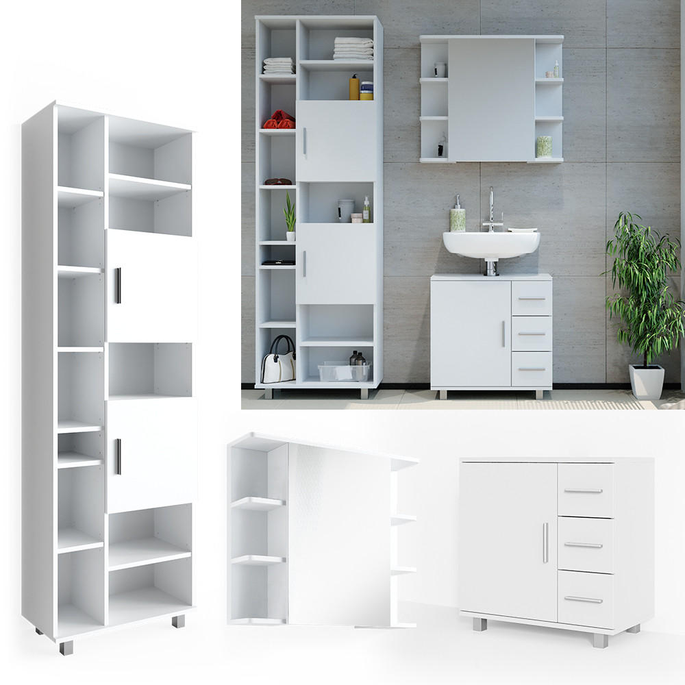 BADMÖBEL-SET Ilias Weiß 3 Teile, mit Unterschrank 60 cm - Weiß, Holzwerkstoff (60/60.8/33cm) - Vicco
