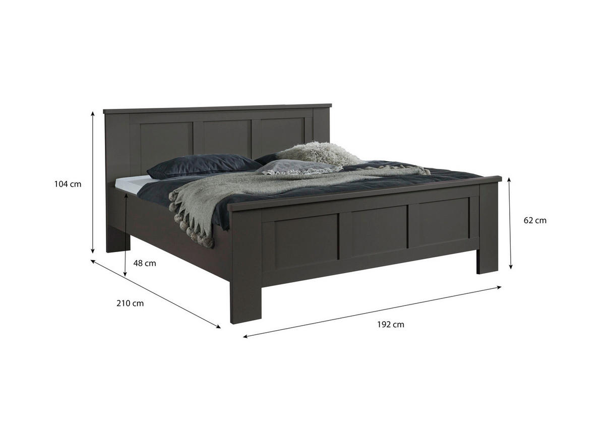 SCHLAFZIMMER Greenholm in Graphit 4 teilig mit Kleiderschrank 250cm Breite ohne Spiegel, Doppelbett 180x200cm, zwei Nachttisch - Grau, Holzwerkstoff (80/200/120cm)