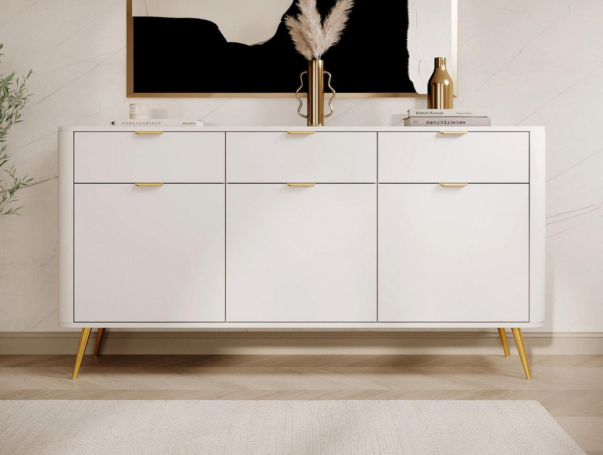 KOMODA Oval bílá 163,5 cm - bílá/zlatá, kov/kompozitní dřevo (163.5/83.6/38cm) - Selsey