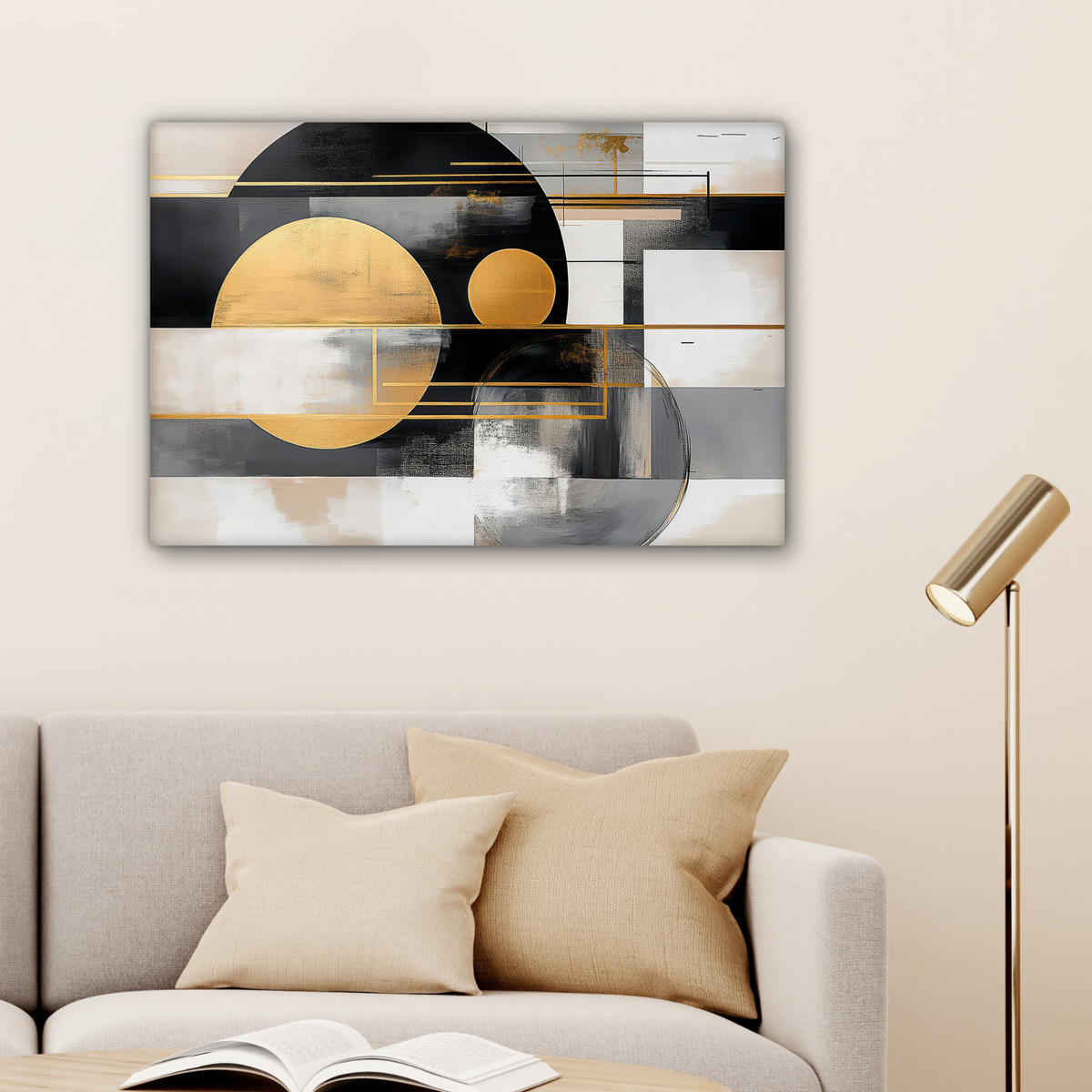 LEINWANDBILD Abstrakt - Gold - Silber - Formen - Ästhetisch - Modern Gemälde 60x40 cm - Goldfarben, Textil (60/40cm) - MuchoWow