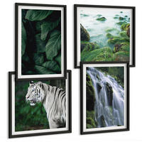 BILDER SET 4er Set - 50x50 cm & 40x60 cm Schwarzer Rahmen - Blätter des Weißen Tigerwasserfalls - Schwarz, Kunststoff (50/50cm) - TULUP