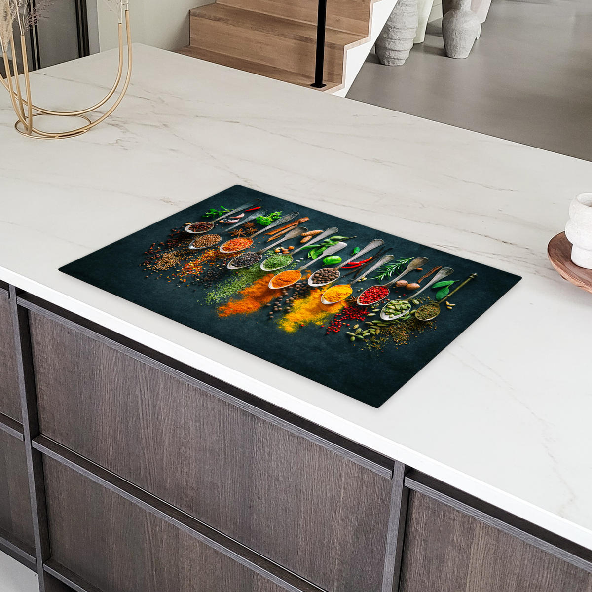 HERDABDECKPLATTE Kräuter - Gewürze - Löffel Induktionsschutz 81.6x52.7 cm - Multicolor, Kunststoff (81.6/52.7/0.2cm) - MuchoWow