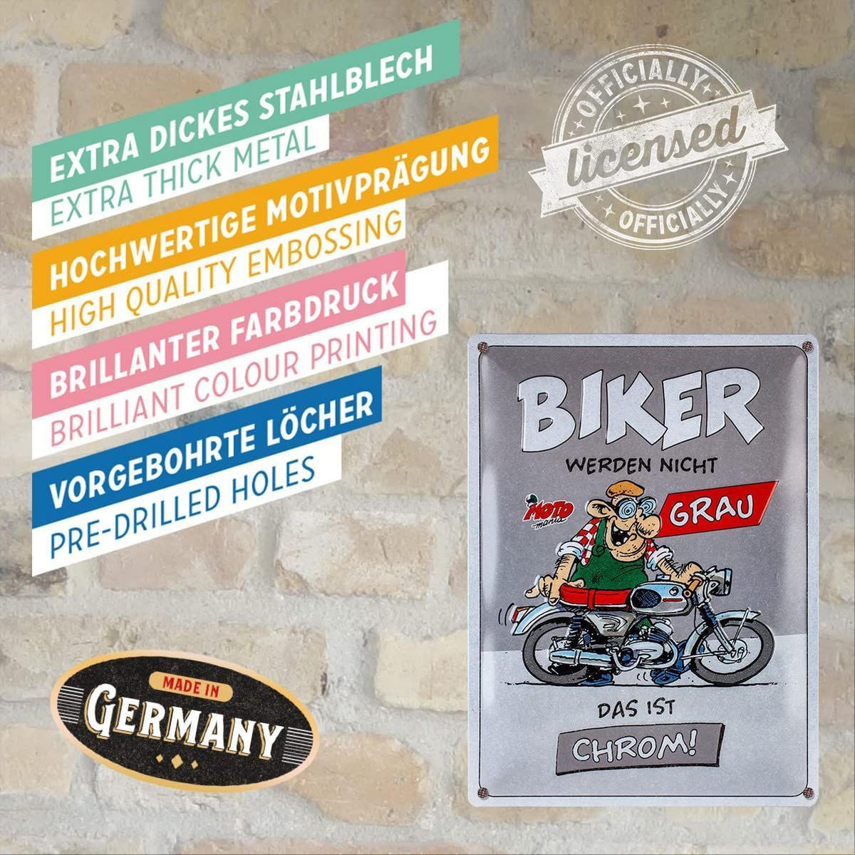 BLECHSCHILD 30/40 cm MOTOmania Biker werden nicht grau - Multicolor, Metall (30/40/0.2cm) - Nostalgic-Art