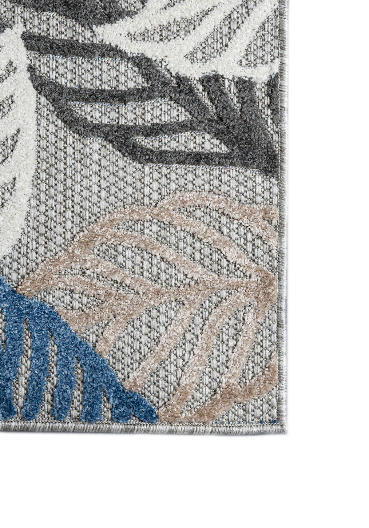 TEPPICH Outdoor Blue Grey Pflanzlich Laub Kurzflor Rechteckig- 120x170 cm - Hellblau, Textil (120/170cm) - Mazovia