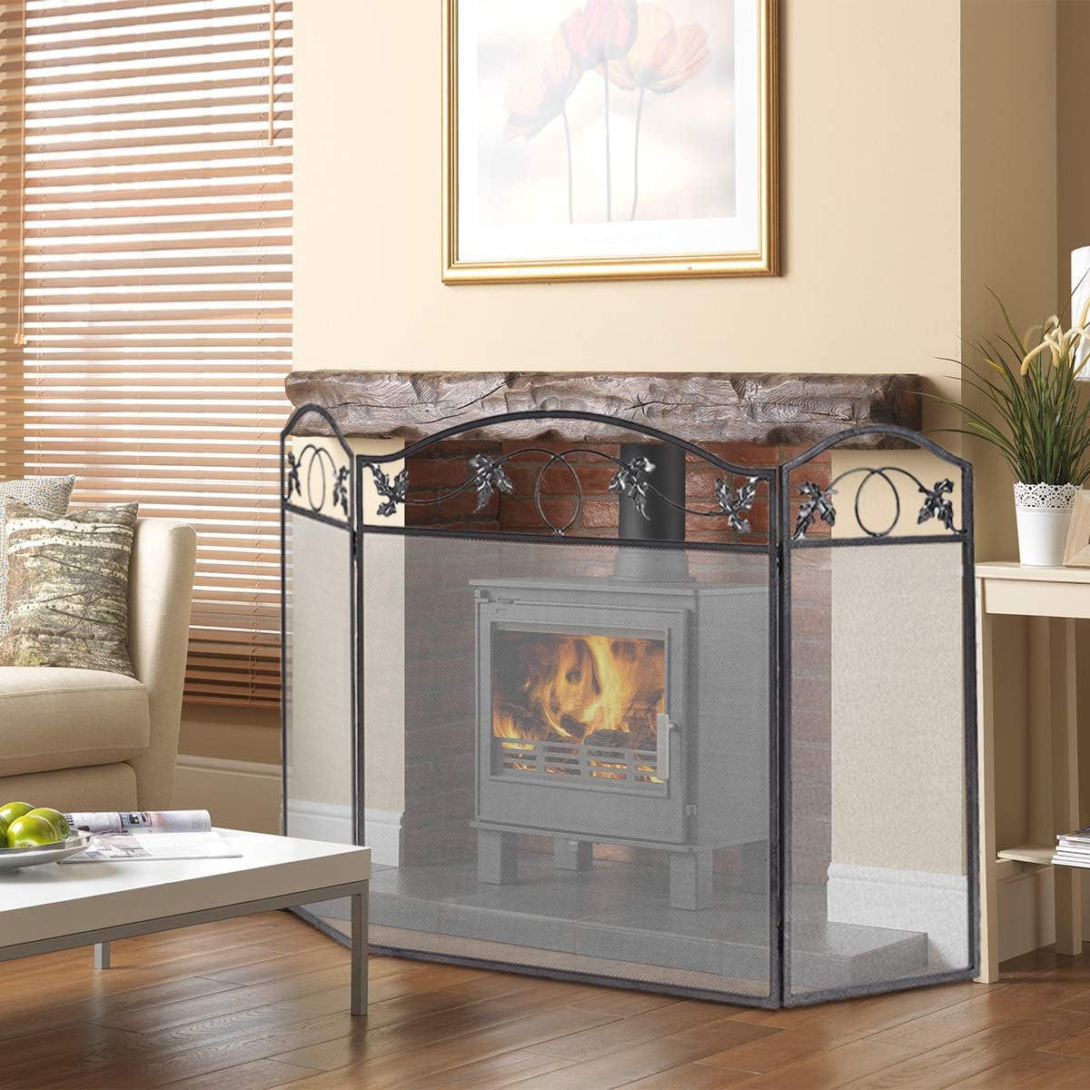 FUNKENSCHUTZGITTER 74cm Schwarz - Schwarz, Metall (2/74/127cm) - COSTWAY