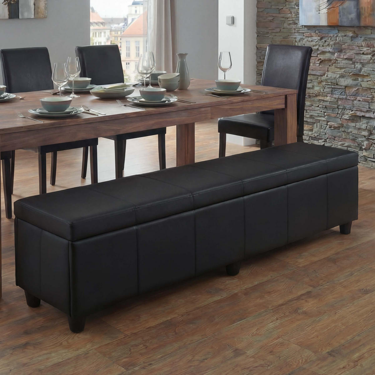 SITZBANK MIT AUFBEWAHRUNG XXL Schwarz, Anthrazit - Anthrazit/Schwarz, Textil (180/45/45cm) - MCW