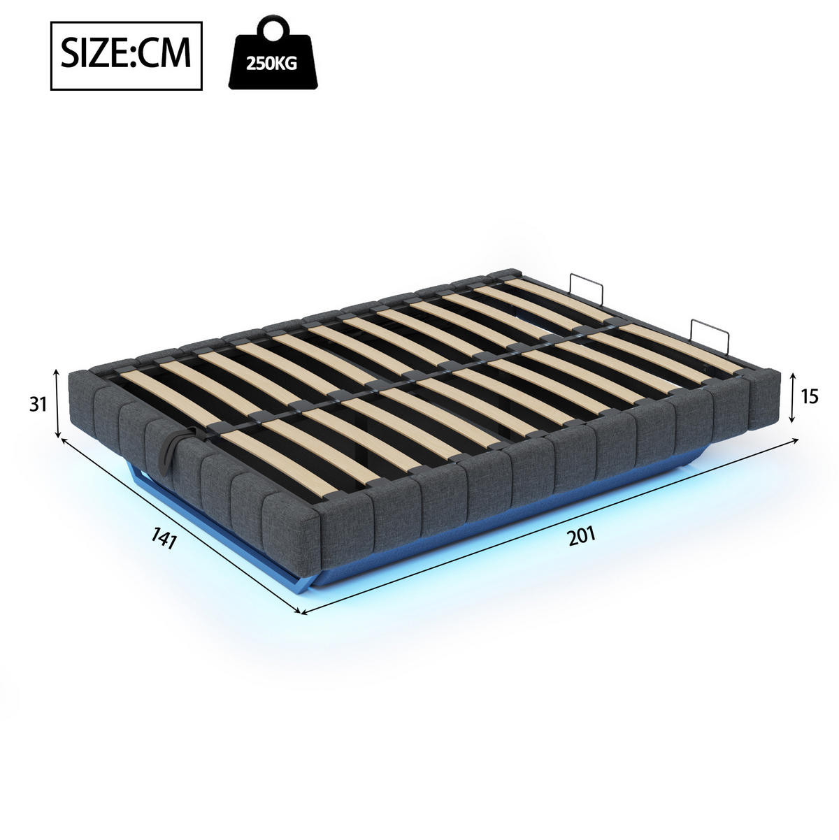 ČALOUNĚNÁ postel 140/200 cm, šedá látka, s úložným prostorem a LED osvětlením - šedá, textil (140/200cm) - BEAOK