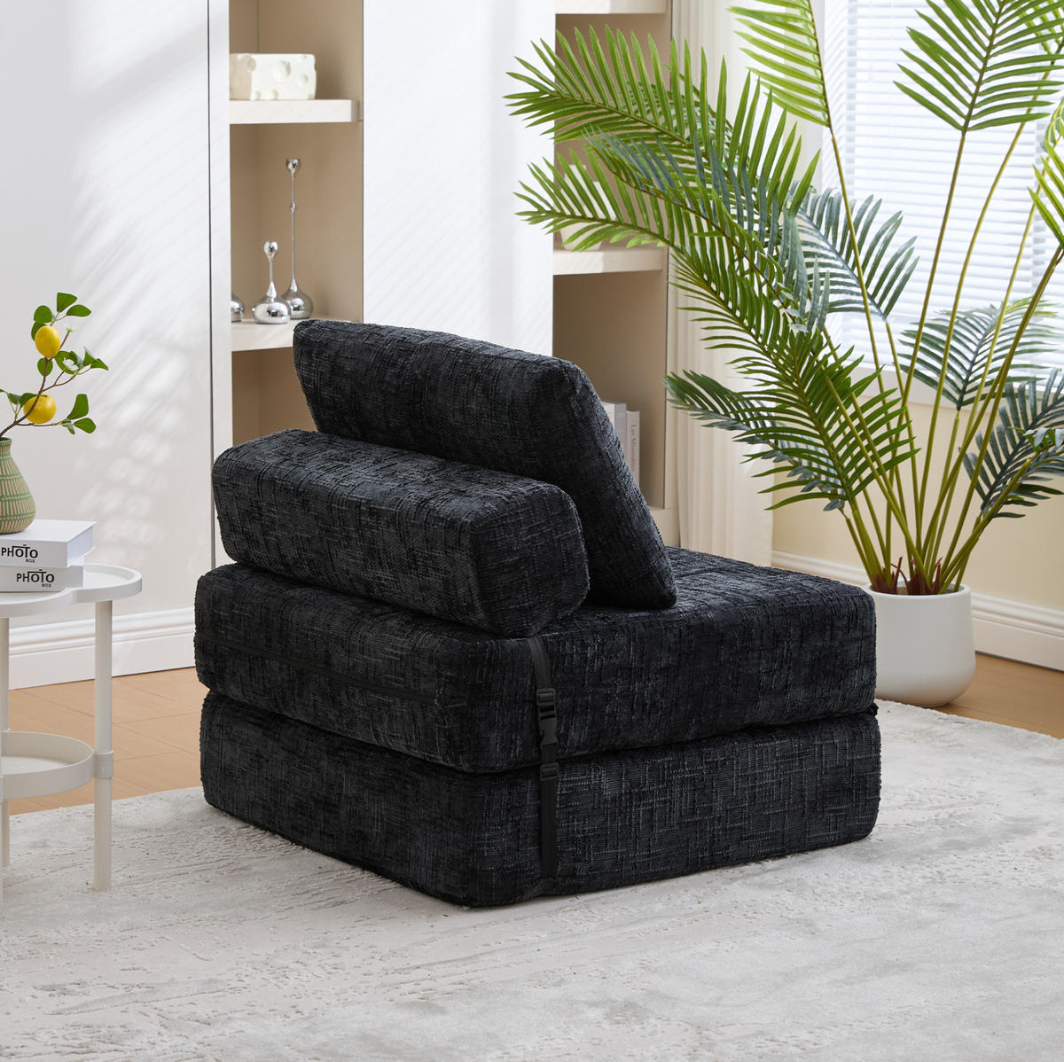 SCHLAFSESSEL klappbar 79x180 cm Chenille Schwarz - Schwarz, Kunststoff (79/57/79cm) - Beauniv