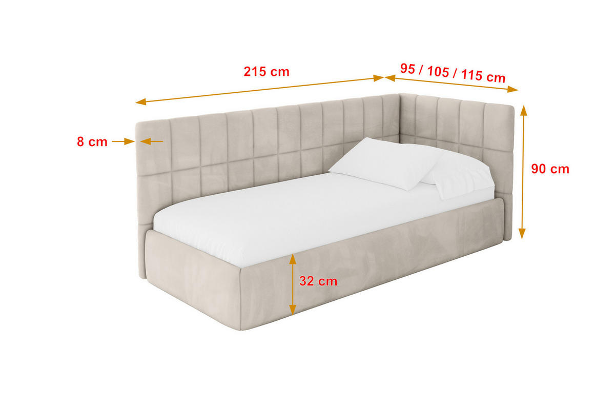 EINZELLBETT Jugendbett mit Bettkasten und Matratze H3/H4, Links - TULY 90x200 Beige - Ecru, Holzwerkstoff/Textil (90/200cm) - ALTDECOR