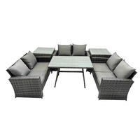 GARTENMÖBELSET mit ESSTISCH,HOCHLEHNER-SOFA Polyrattan Dunkelgrauer Mix 6-Sitzer - Dunkelgrau/Grau, Glas/Kunststoff - Fimous