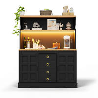 BUFFET 150 cm MDF Schwarz Scheunenstil mit RGB-LED und Weinregal - Schwarz, Holzwerkstoff (40/150/120cm) - Korfee