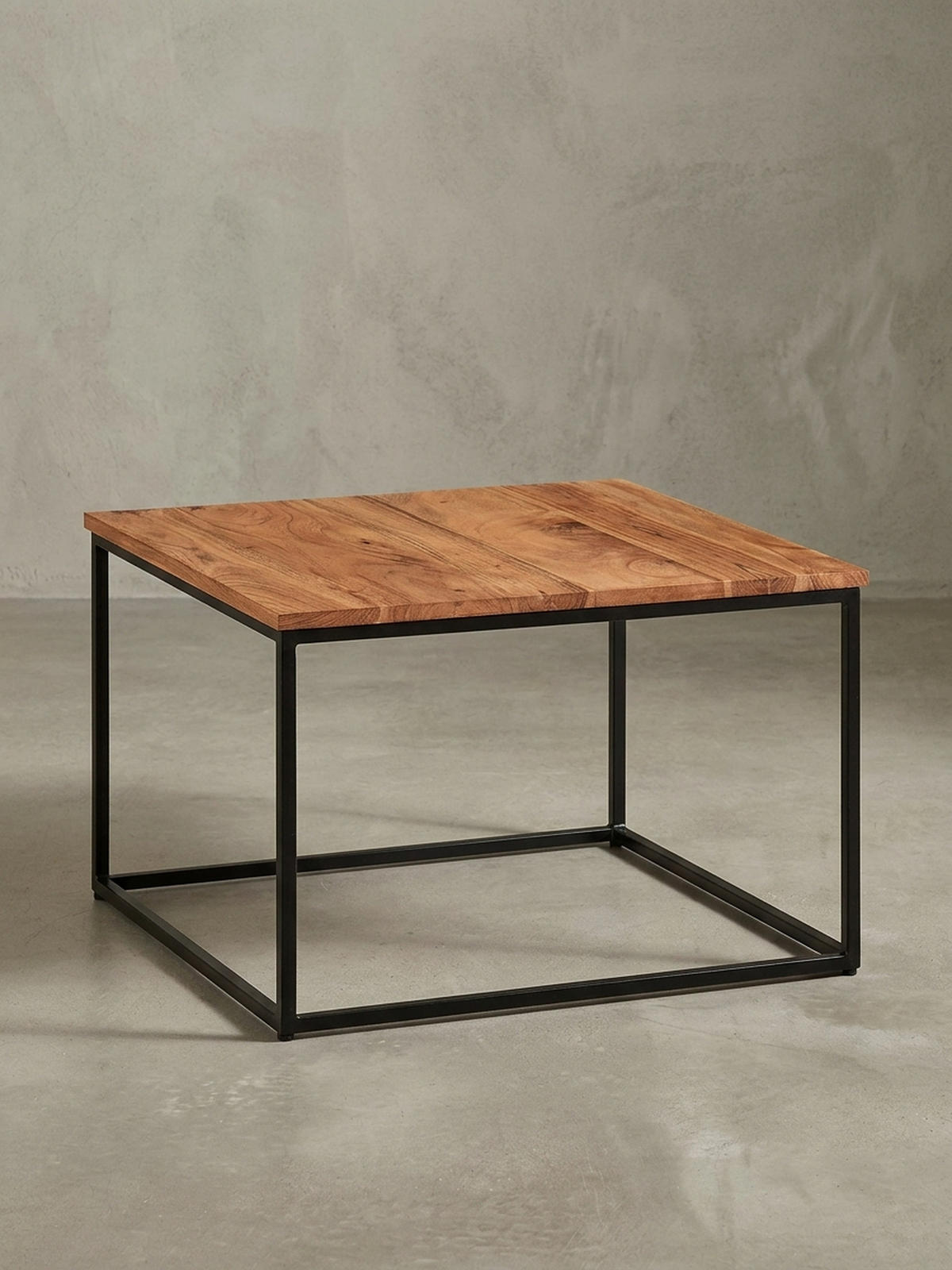 COUCHTISCH Industrial, Akazienholz mit Eisengestell, handgefertigt, robust und stabil - Beige/Schwarz, Holz/Metall (60/60/41cm) - KADIMA DESIGN