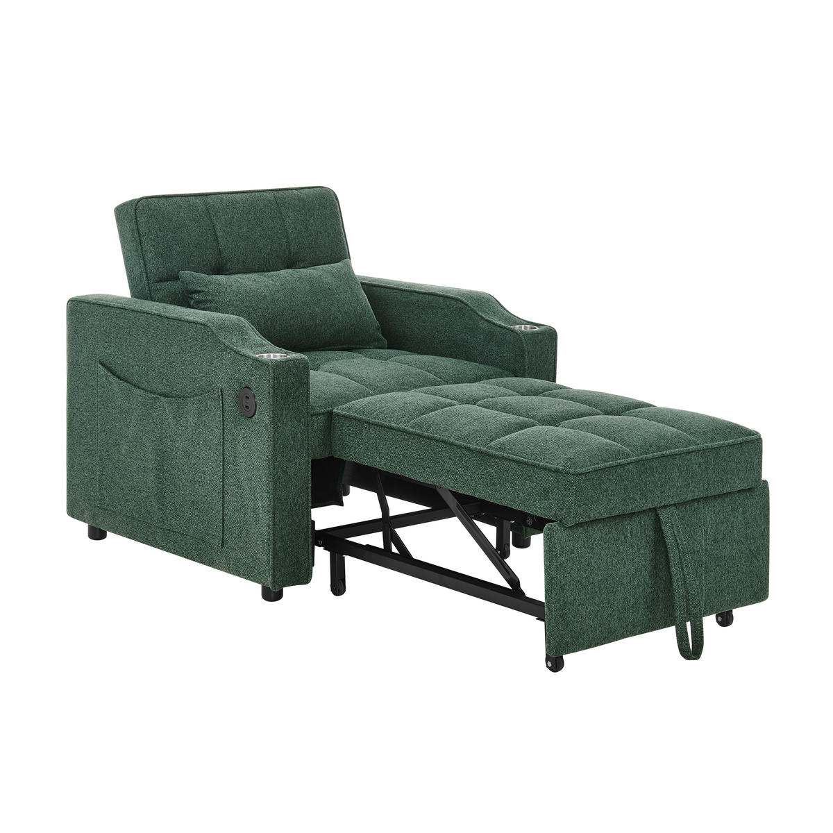 RELAXSESSEL 190/85/86 cm Grün mit USB-/Typ-C-Anschluss und Seitentasche - Grün, Textil (190/86/85cm) - Oxeza