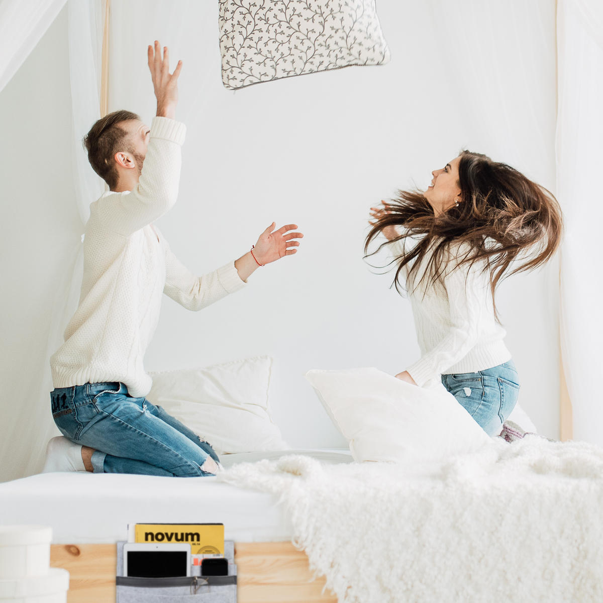 BETTTASCHE - Anthrazit, Textil - Relaxdays