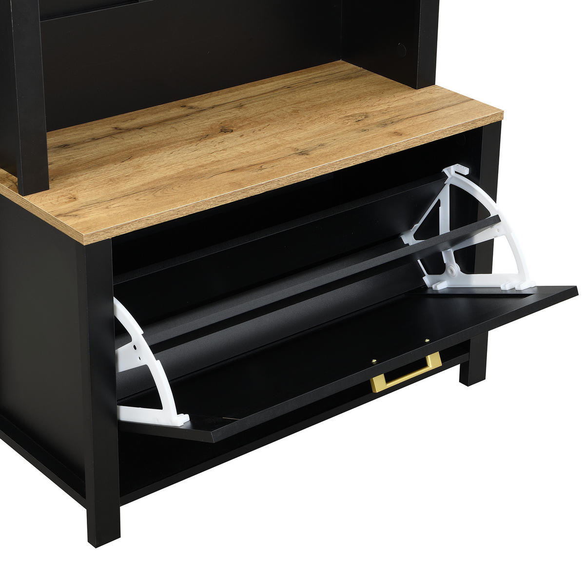 GARDEROBENSCHRANK multifunktional Schuhregal Ablage Haken MDF modern - Schwarz, Holzwerkstoff (35/195/75cm) - FLIEKS
