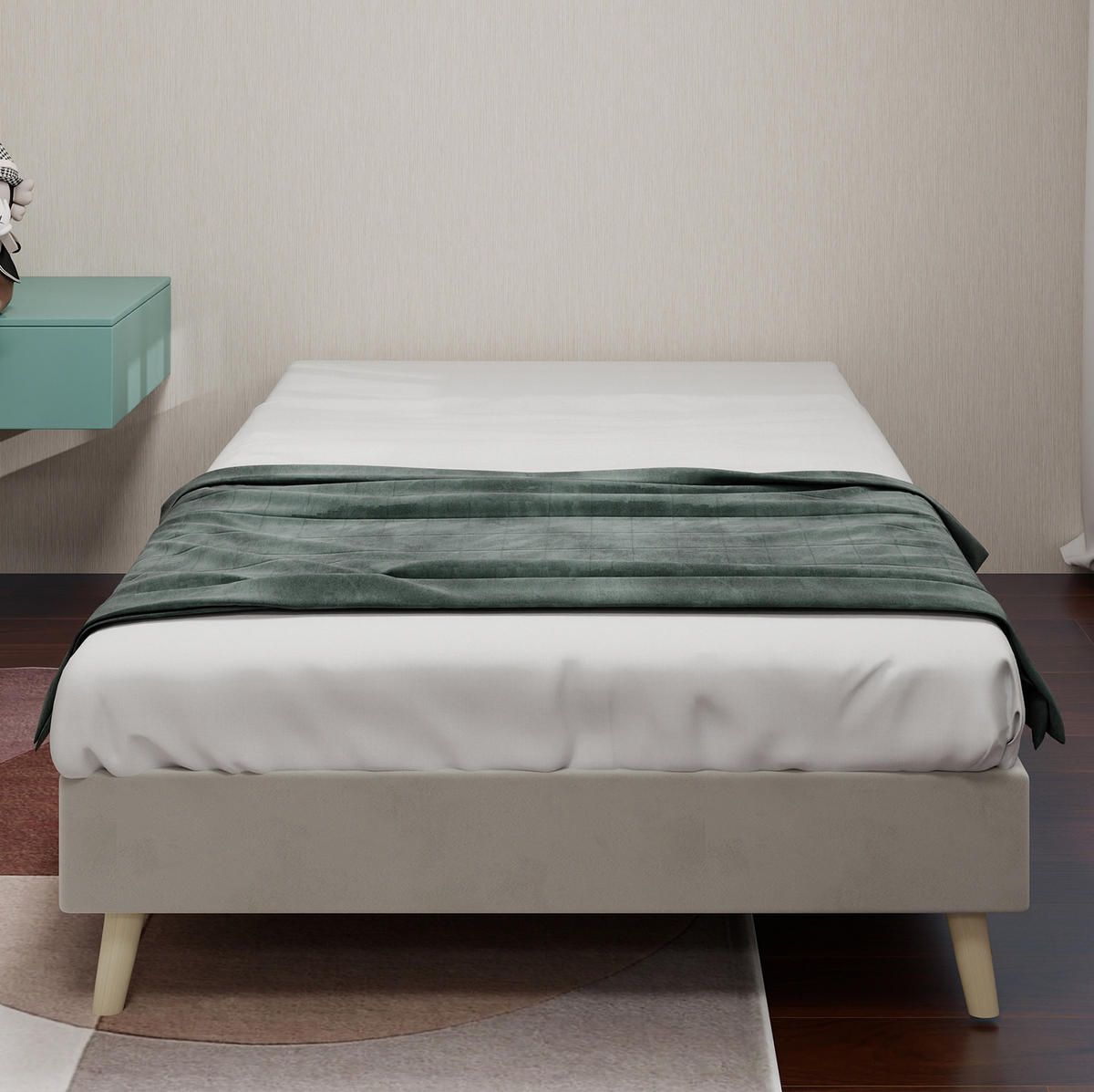 KREVET 90/200 cm s modernim niskim dizajnom i stabilnom konstrukcijom, Bež - bež, tekstil (90/200cm) - Redom