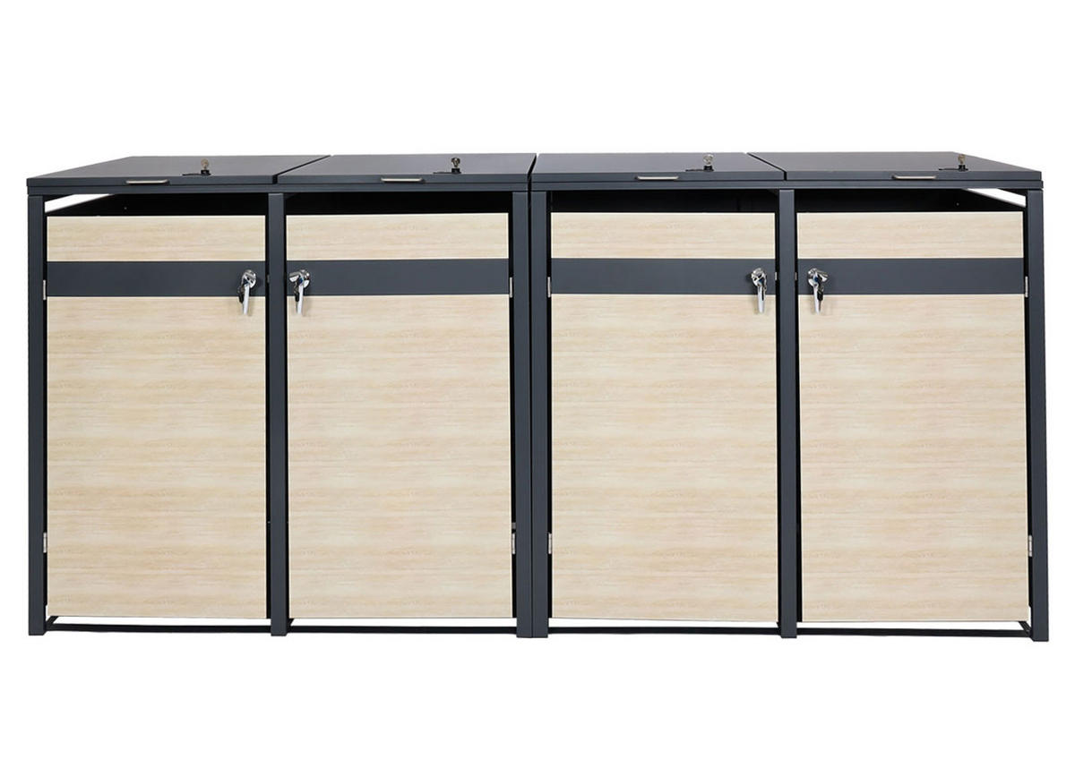 4ER MÜLLTONNENVERKLEIDUNG rechteckig Anthrazit, Buche Dekor - Anthrazit/Buchefarben, Metall (264/117/80cm) - MCW