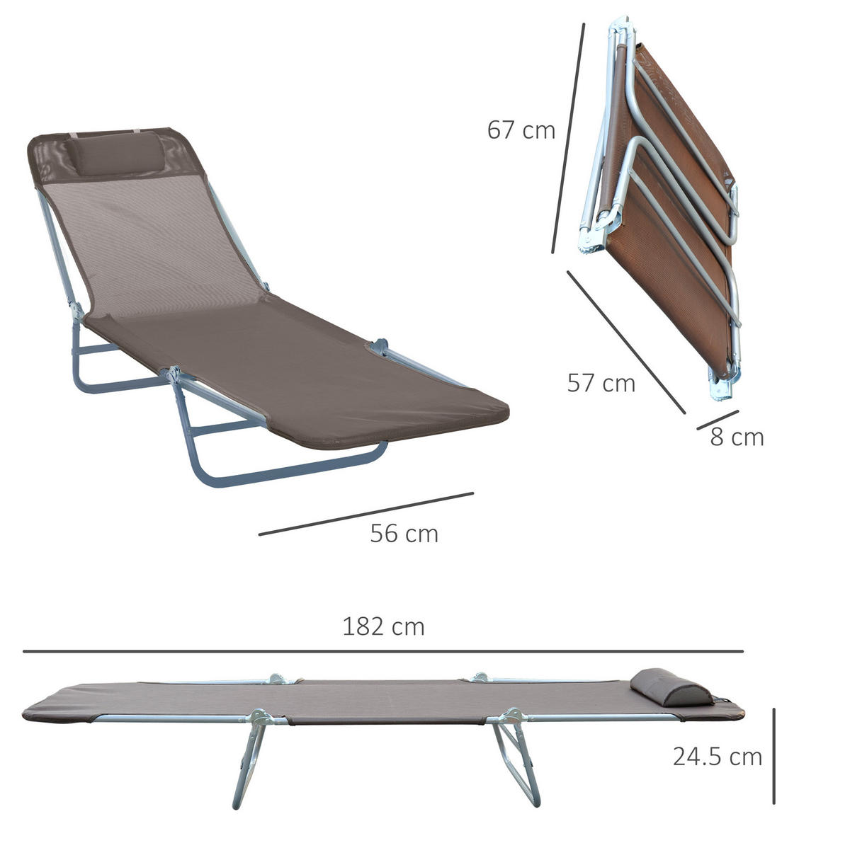 SONNENLIEGE aus Stahl 182x56x28 cm in Braun mit verstellbarer Rückenlehne - Braun, Metall (56/28/182cm) - Modfu