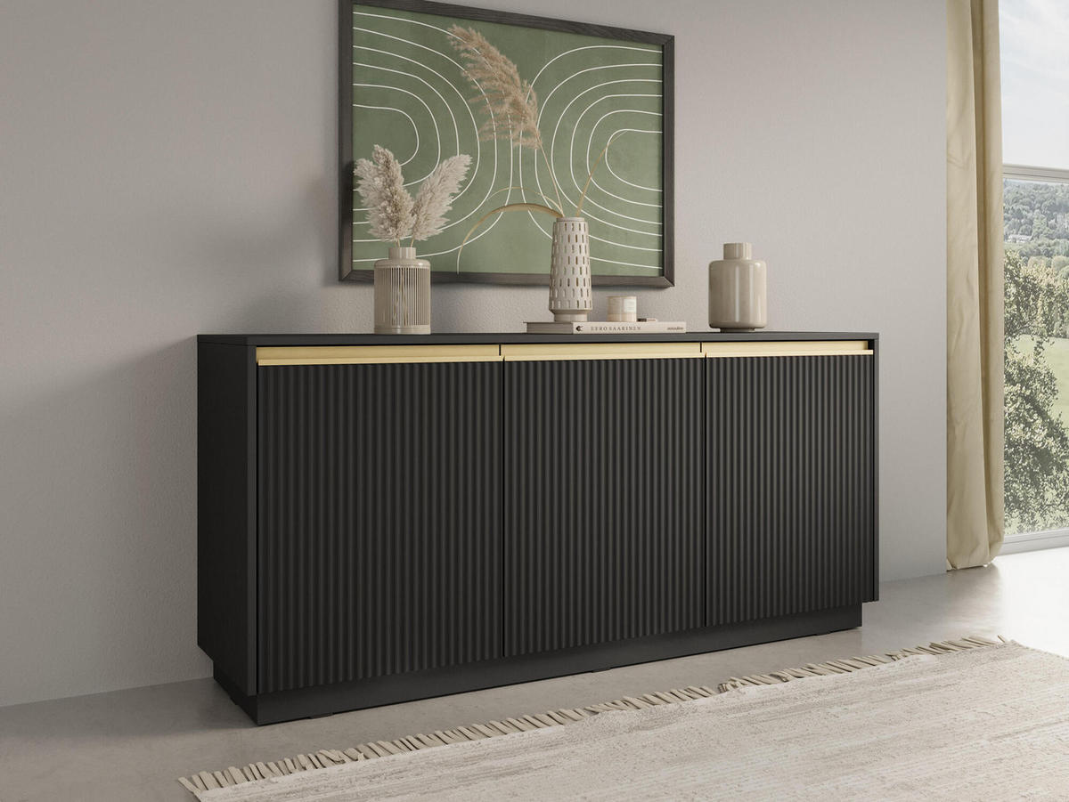 SIDEBOARD ROYAL Schwarz, Gold 154x39x72 cm - Goldfarben/Schwarz, Holzwerkstoff (154/72/39cm) - FURNLUX