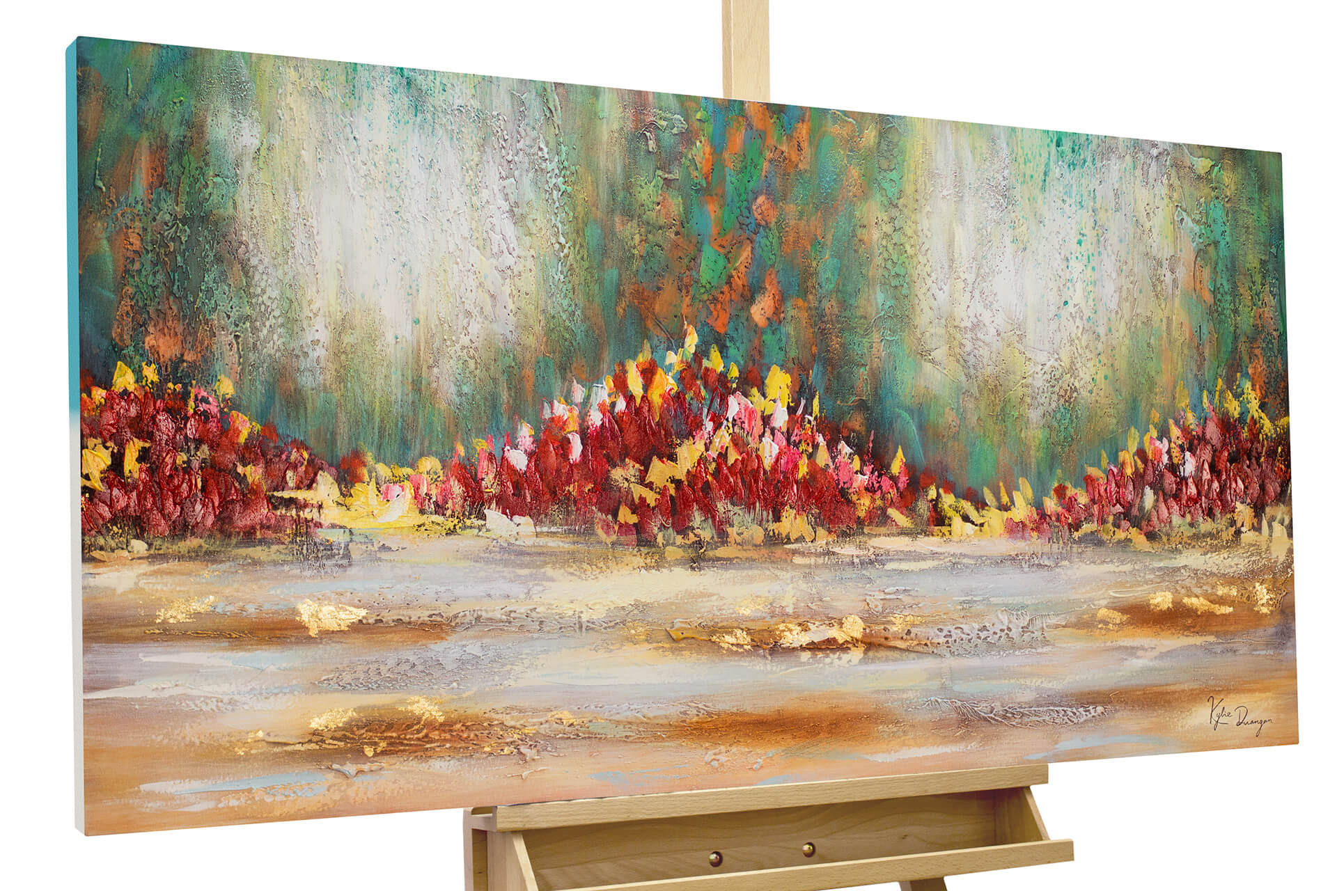 ACRYLBILD HANDGEMALT 120/60 cm - Blau/Rot, Holz/Textil (120/60cm) - KUNSTLOFT