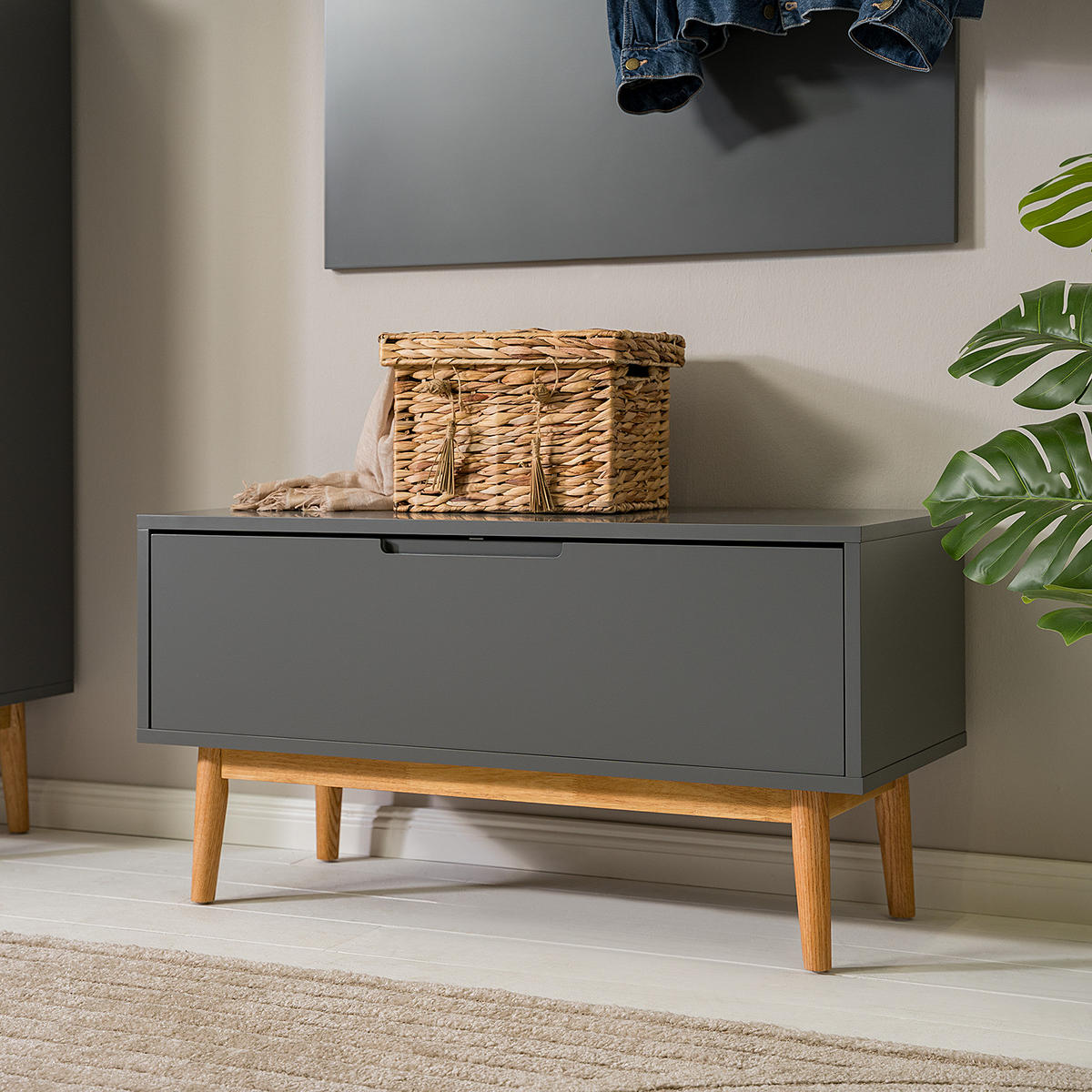 GARDEROBENBANK - Eichefarben/Grau, Holzwerkstoff (95/49/40cm) - home24