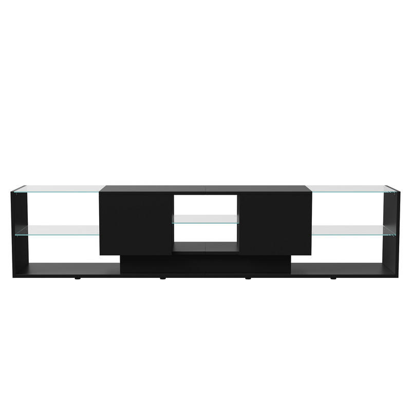 LOWBOARD, 200 x 35 x 45 cm LED Highlights mit Offenen Stauraum und 2 Schubladen, Glastrennwand, MDF - Schwarz, Glas (35/45/200cm) - WoodenAura