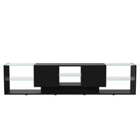 LOWBOARD, 200 x 35 x 45 cm LED Highlights mit Offenen Stauraum und 2 Schubladen, Glastrennwand, MDF - Schwarz, Glas (35/45/200cm) - WoodenAura