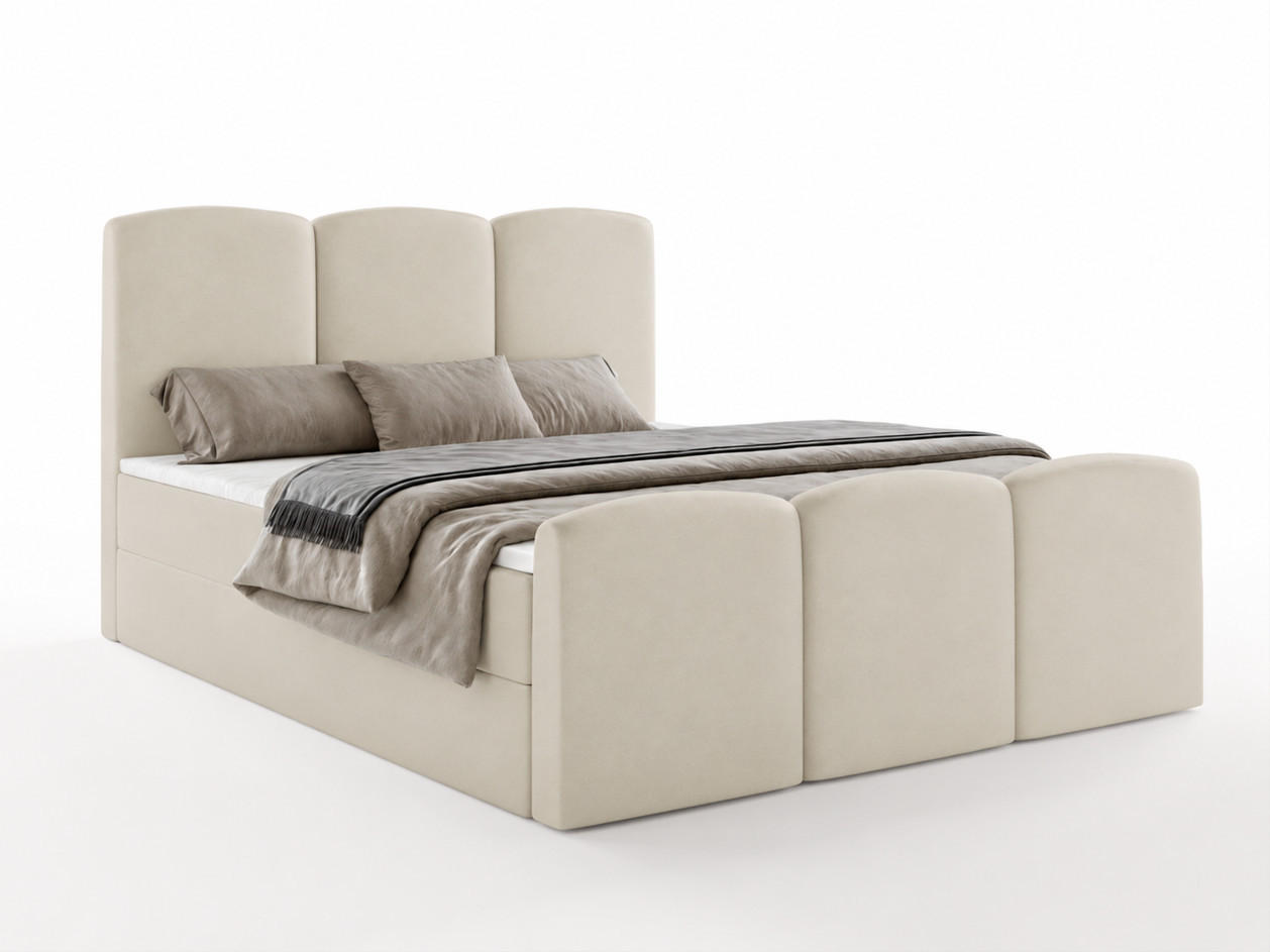 BOXBETT SAVIO 180x200 cm mit Bettkasten, Bonell-Matratze H3 und Topper – Samt Beige - Beige, Textil (180/200cm) - Luxkor24