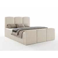 BOXBETT SAVIO 180x200 cm mit Bettkasten, Bonell-Matratze H3 und Topper – Samt Beige - Beige, Textil (180/200cm) - Luxkor24
