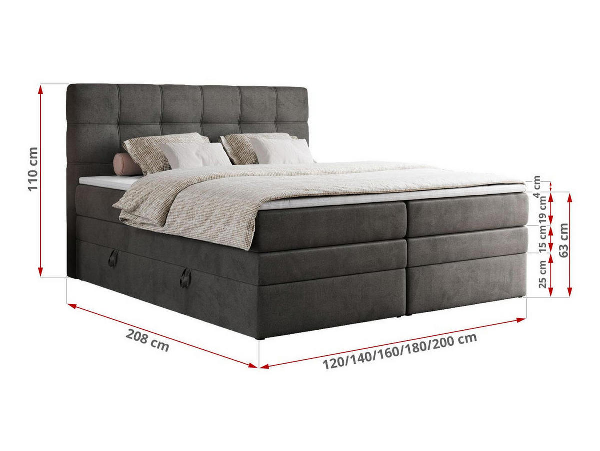 BOXSPRINGBETT ERNI KING 160/200 Dunkelgrau Velvet - H3 - Dunkelgrau, Holz/Textil (160/200cm) - MKS