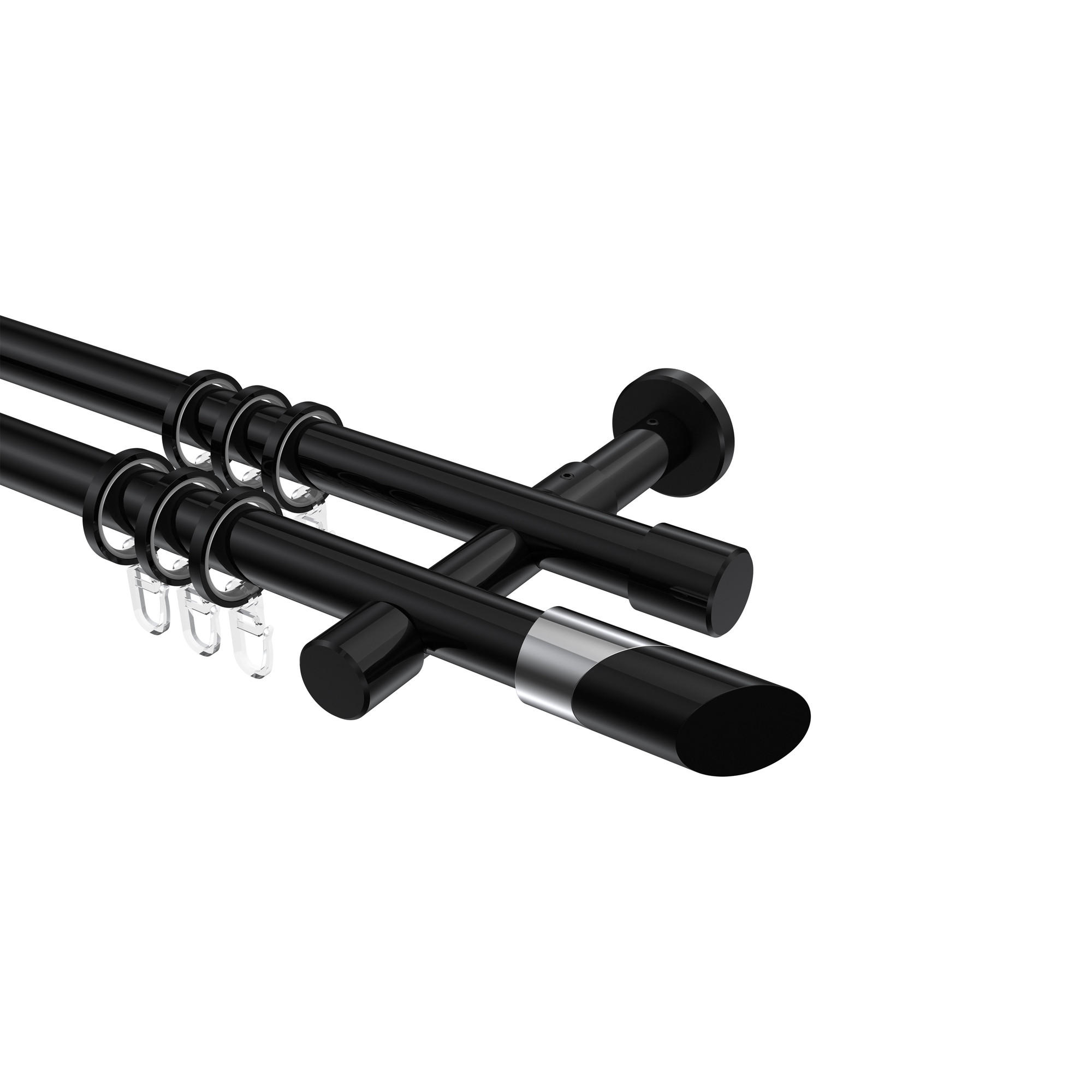 GARDINENSTANGEN-SET Prestige Verano 400 cm (geteilt in 2 x 200 cm), 2-läufig, 20 mm Ø Schwarz - Chromfarben/Schwarz, Metall (400cm) - INTERDECO