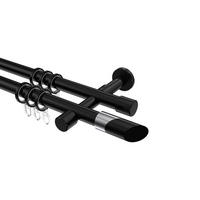 GARDINENSTANGEN-SET Prestige Verano 400 cm (geteilt in 2 x 200 cm), 2-läufig, 20 mm Ø Schwarz - Chromfarben/Schwarz, Metall (400cm) - INTERDECO