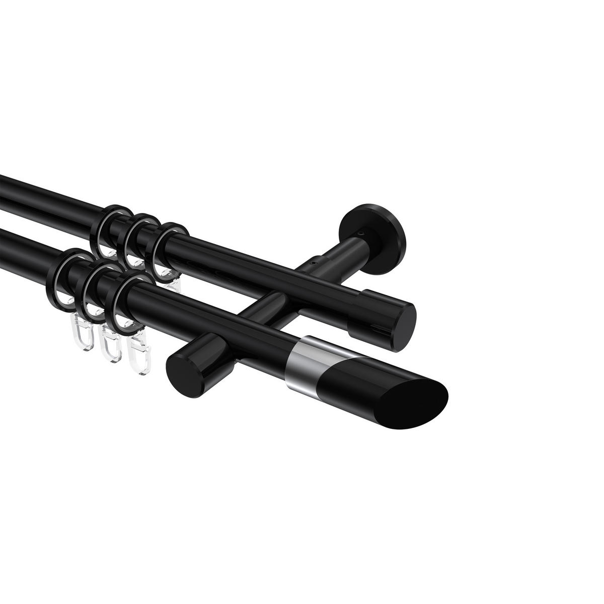 GARDINENSTANGEN-SET Prestige Verano 400 cm (geteilt in 2 x 200 cm), 2-läufig, 20 mm Ø Schwarz - Chromfarben/Schwarz, Metall (400cm) - INTERDECO