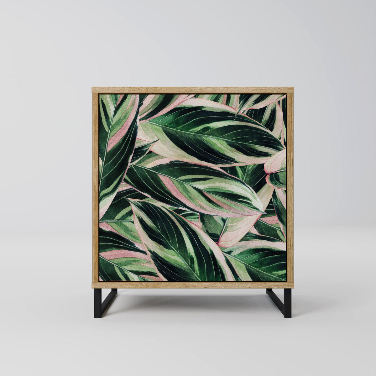 SIDEBOARD EERIE STROMANTHE, Eichefarben, 57,5x42x72,5 cm, Schwarze Metallfüße - Eichefarben/Multicolor, Holzwerkstoff/Metall (57.5/72.5/42cm) - SpaceRebels