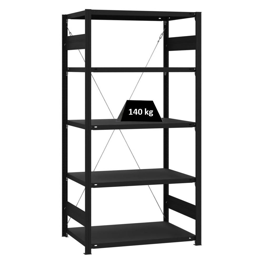 WOHNREGAL Motemo 200x100x60cm 5 Ebenen je 150kg Fachlast Matt-Schwarz - Schwarz, Metall (100/200/60cm) - PROREGAL