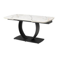 ESSTISCH ausziehbar - 6 bis 10 Personen - Keramik & schwarzes Metall - Marmor-Optik Weiß - OLIFIA - Schwarz/Weiß, Keramik (240/90/76cm) - Vente-Unique