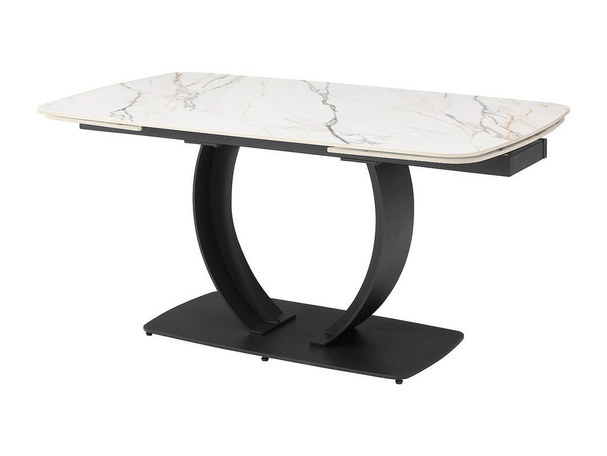 ESSTISCH ausziehbar - 6 bis 10 Personen - Keramik & schwarzes Metall - Marmor-Optik Weiß - OLIFIA - Schwarz/Weiß, Keramik (240/90/76cm) - Vente-Unique
