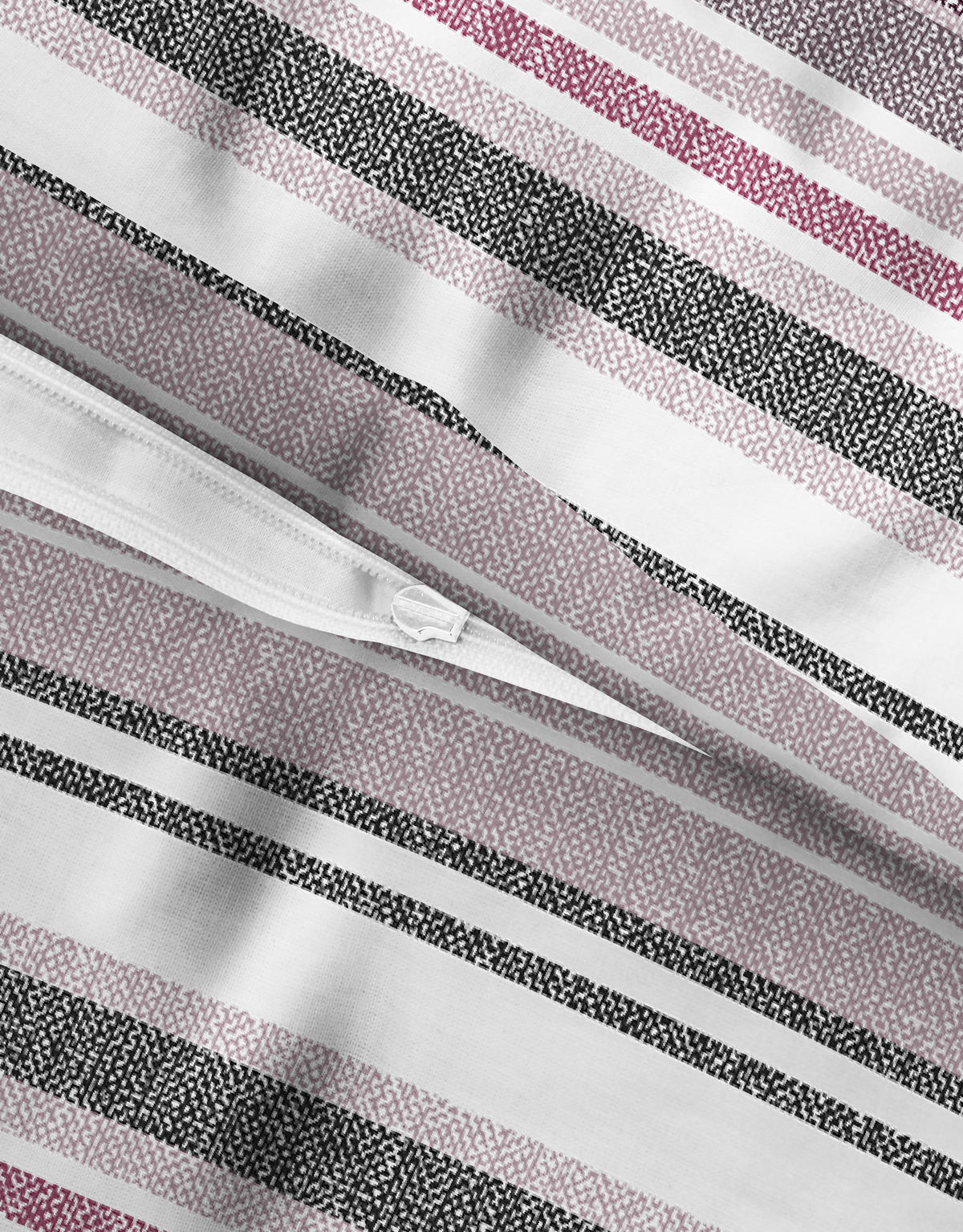 BETTWÄSCHE-GARNITUR Premium Satin Querstreifen beere, 155x220 cm + 80x80 cm - Beere, Textil (155/220cm) - biberna