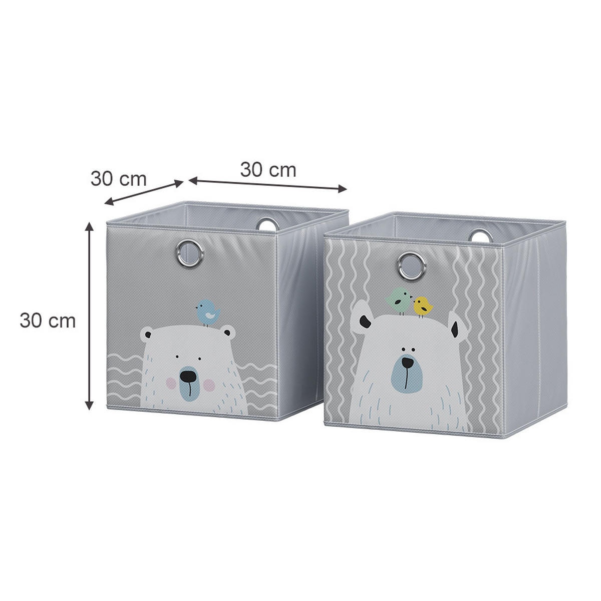 FALTBOX Grau (Bär & Nilpferd) 30 x 30 cm (Motiv Bär & Nilpferd) - Gelb/Grau, Wellpappe (30/30cm) - Vicco