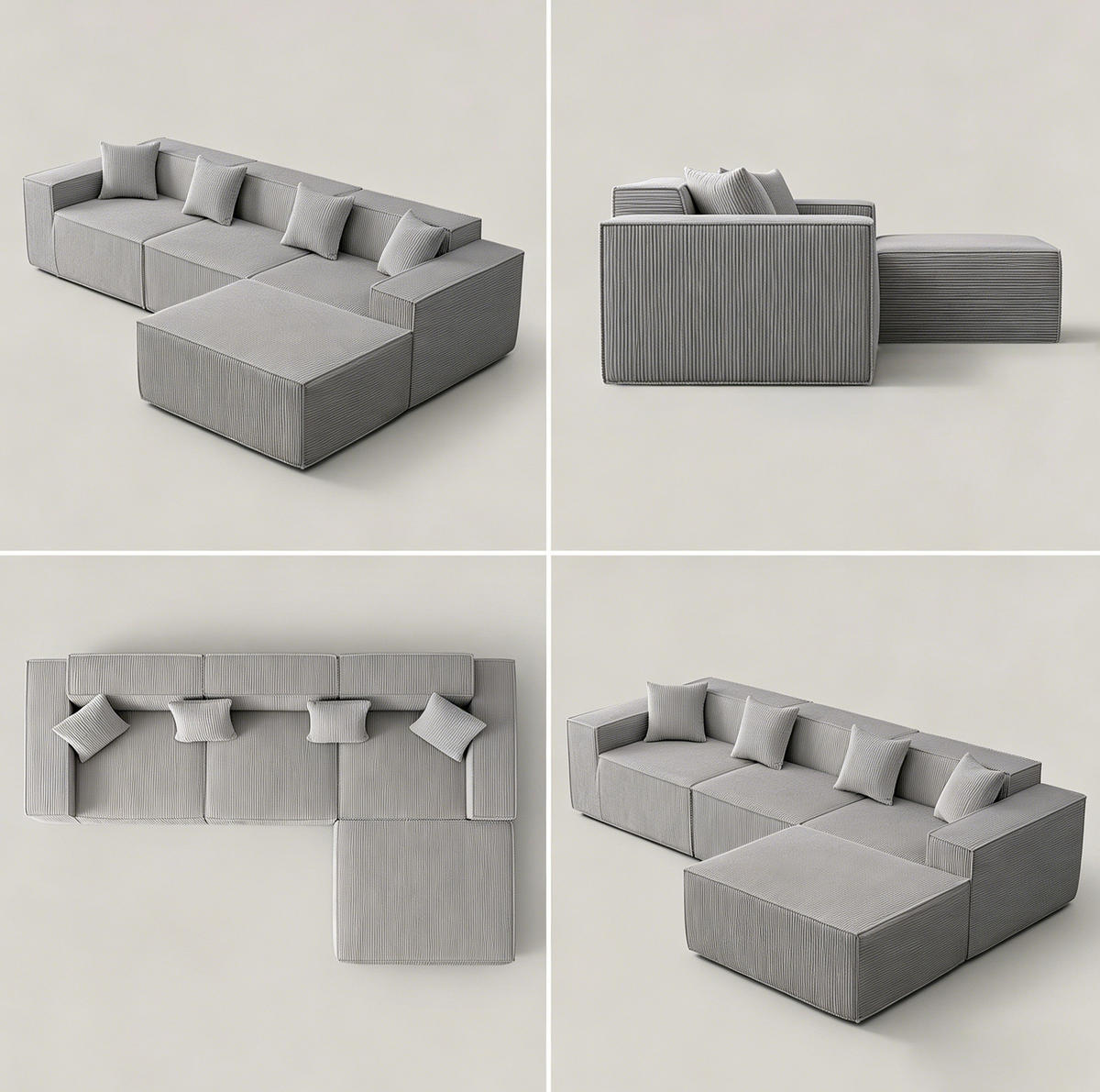 SOFA modular 3-Sitzer Struktur-Cordstoff Grau - Grau, Textil (165/279cm) - Meubliv