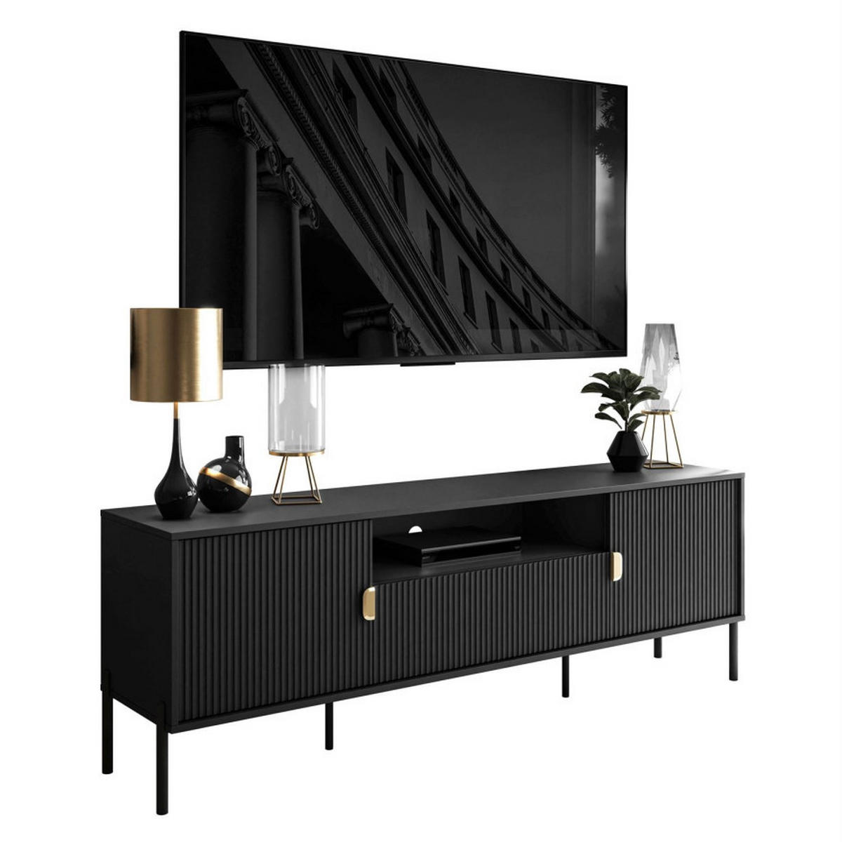 TV Rack DALIA 180 cm - Goldfarben/Schwarz, Holzwerkstoff (179/58/40cm) - Lookway