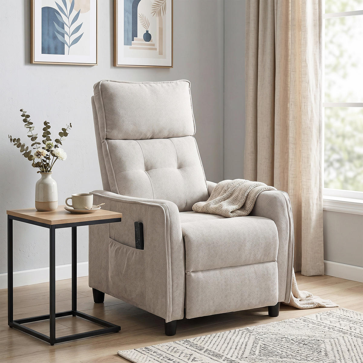 MASSAGESESSEL,MANUELL verstellbar Leinenoptik Fernbedienung,creme - Creme, Textil (69/104/93cm) - Vallsero